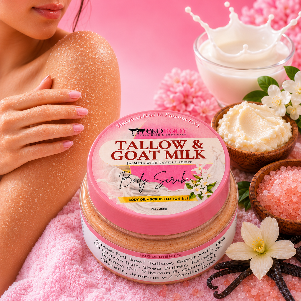 Tallow & Goat Milk Body Scrub | Scrub + Body Oil + Lotion in One