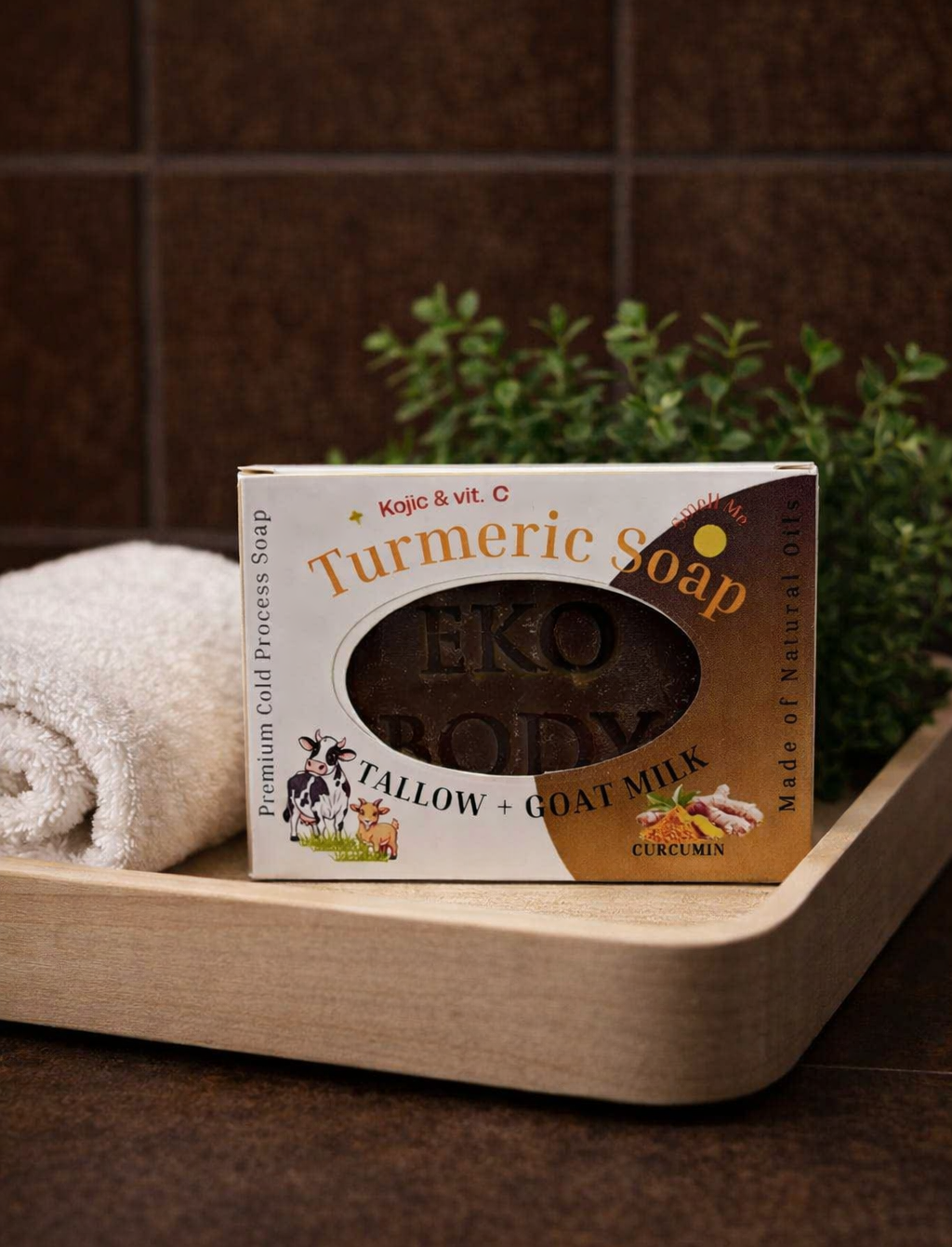 Double turmeric tallow goat milk soap extra brightening bar for dark spots and uneven skin.