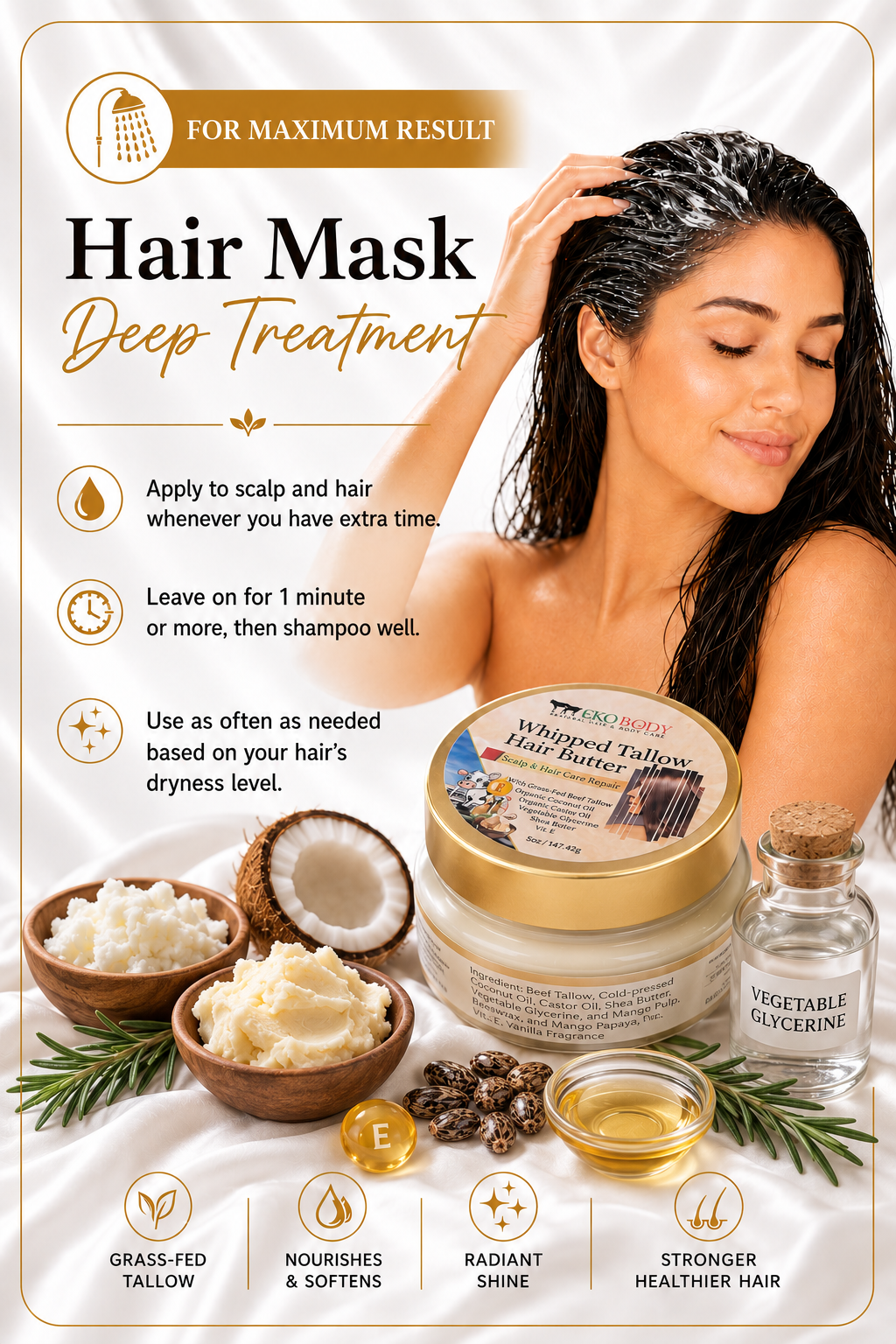 Whipped Tallow Hair Butter | Hair Mask + Leave-In Conditioner in One