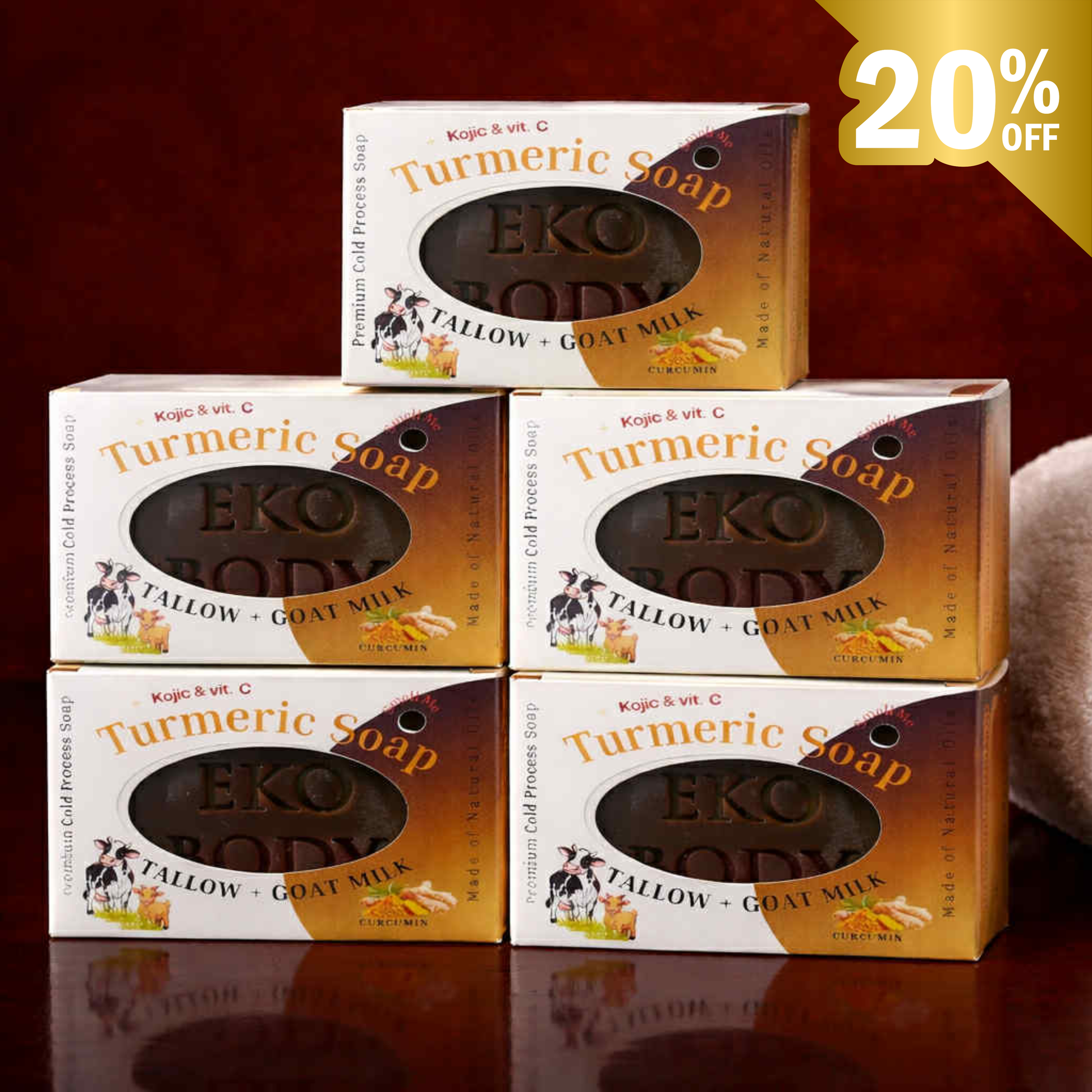 Eko Body Tallow Goat Turmeric w/ Kojic & Vit C soap bundle of 6