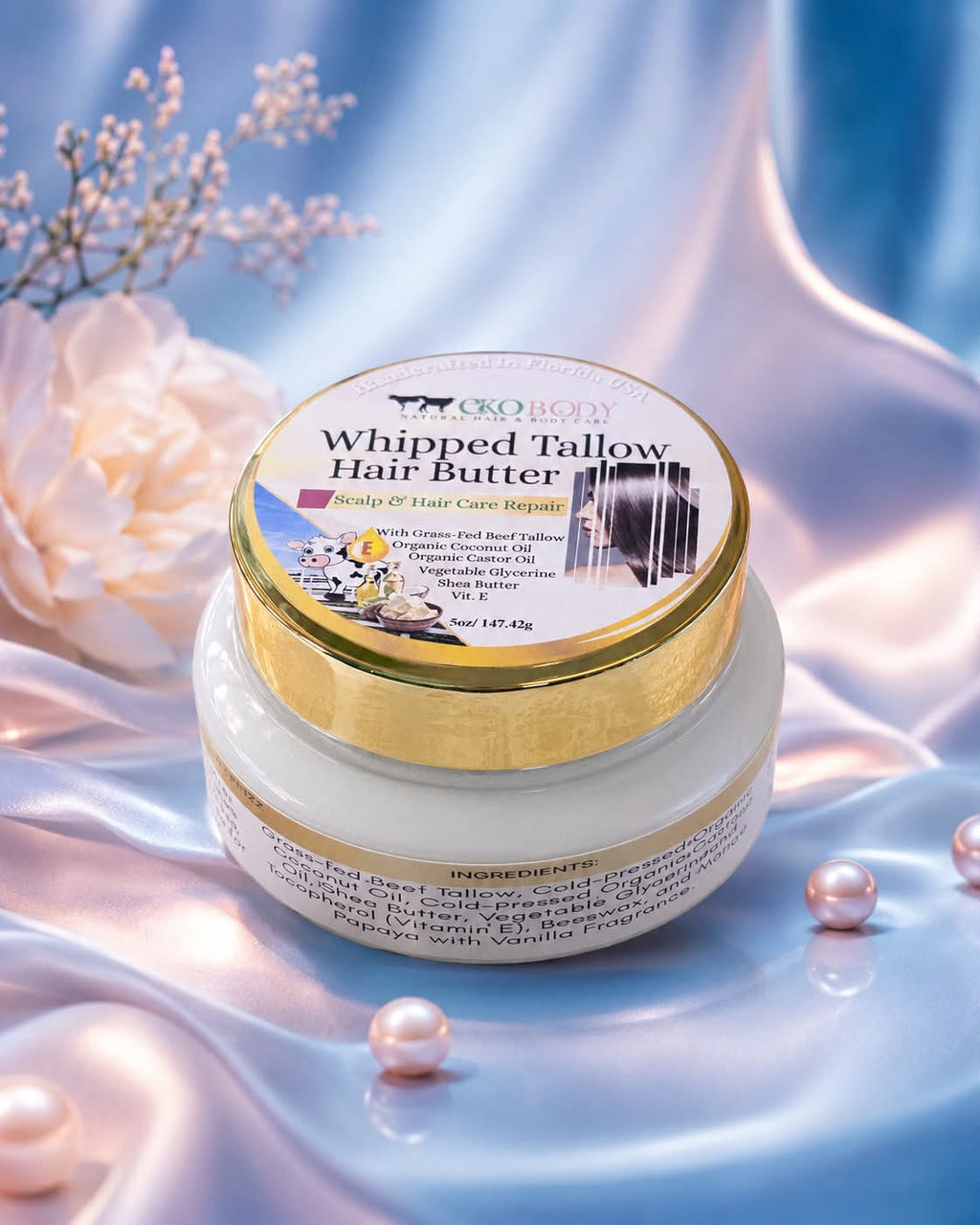 Whipped Tallow Hair Butter | Hair Mask + Leave-In Conditioner in One | Pre & Post Shower Hair Care