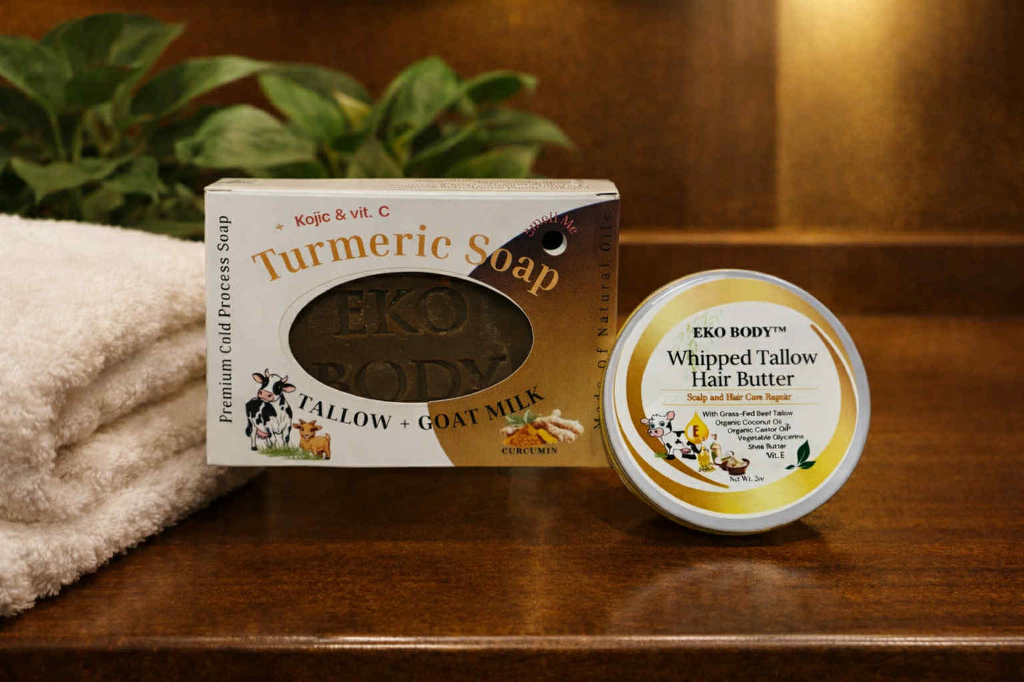 Dark Turmeric Soap & Travel Size Tallow Hair Butter Set